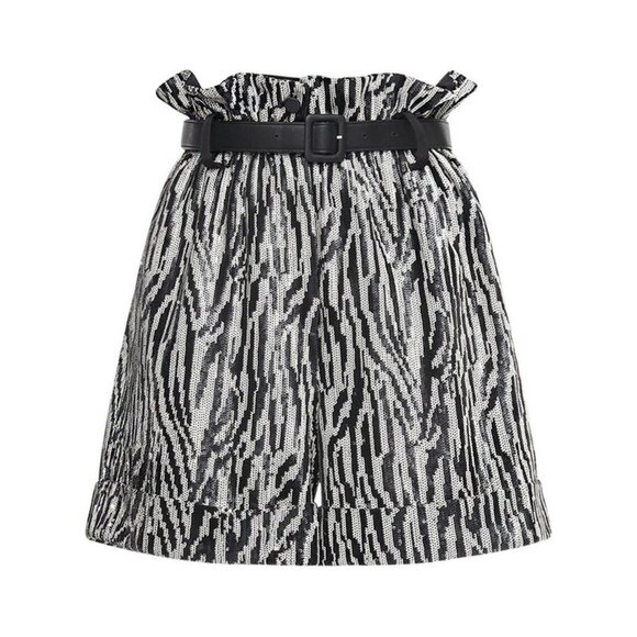 NWT Self Portrait Zebra Sequin High Waisted Belted Shorts - Picture 1 of 6